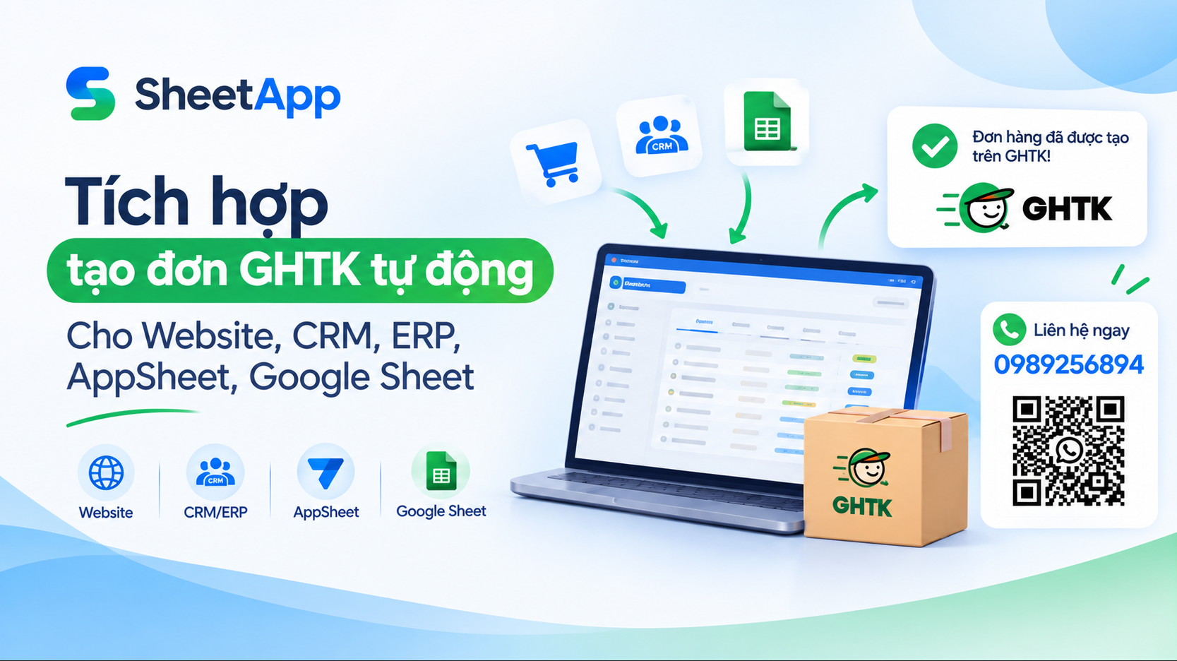 Tích hợp lên đơn Đơn GHTK Tự Động Cho Website, CRM, ERP, AppSheet & Google Sheet